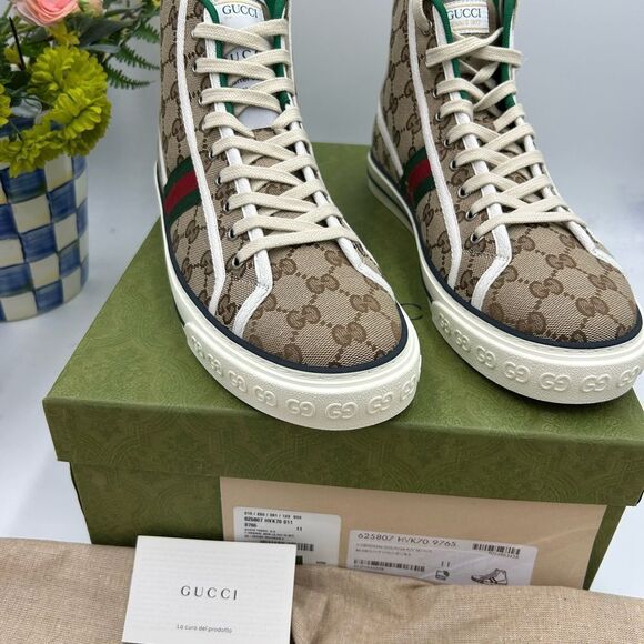 Men's Gucci tennis 1977 high top sneakers size 11 made in Italy - Picture 3 of 12
